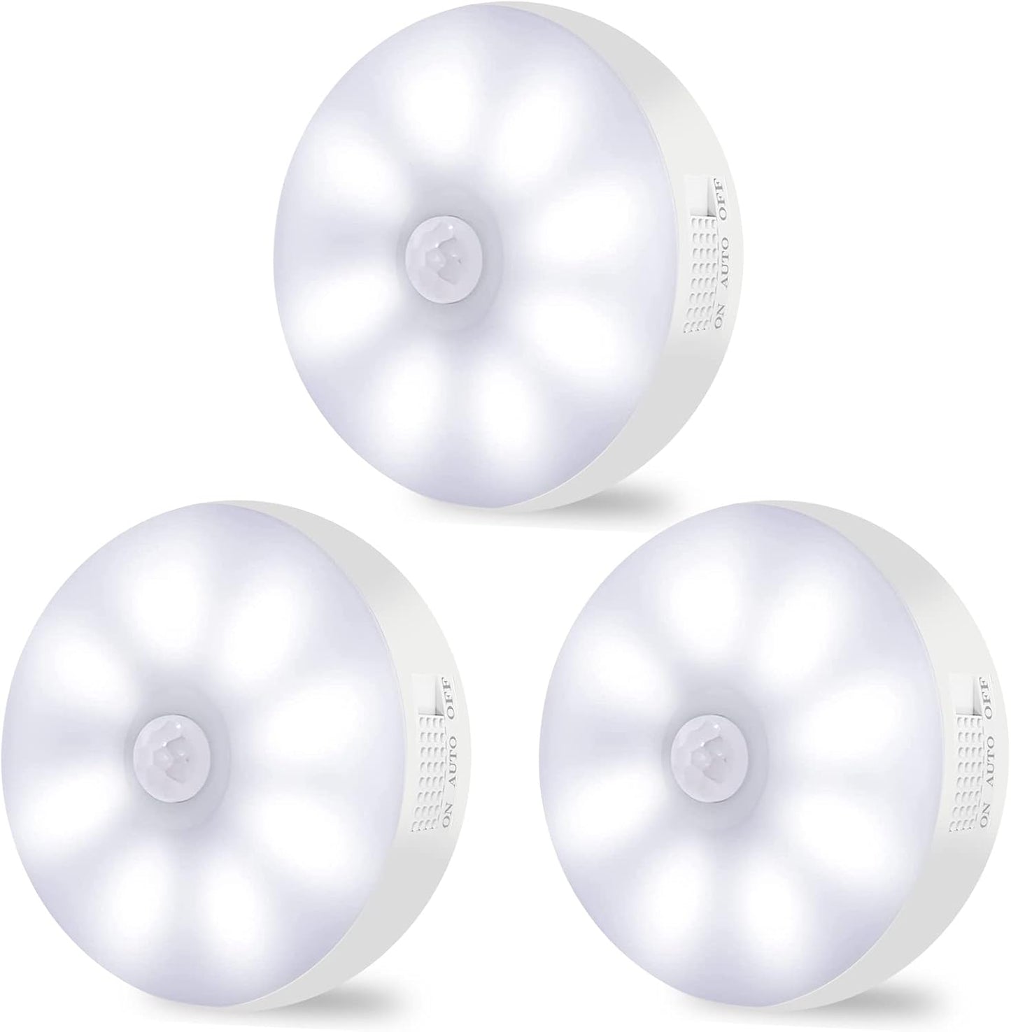 3-Pack Rechargeable Motion Sensor Lights – Wireless LED Night Lights, 6000K Cool White, Magnetic & Easy-Install