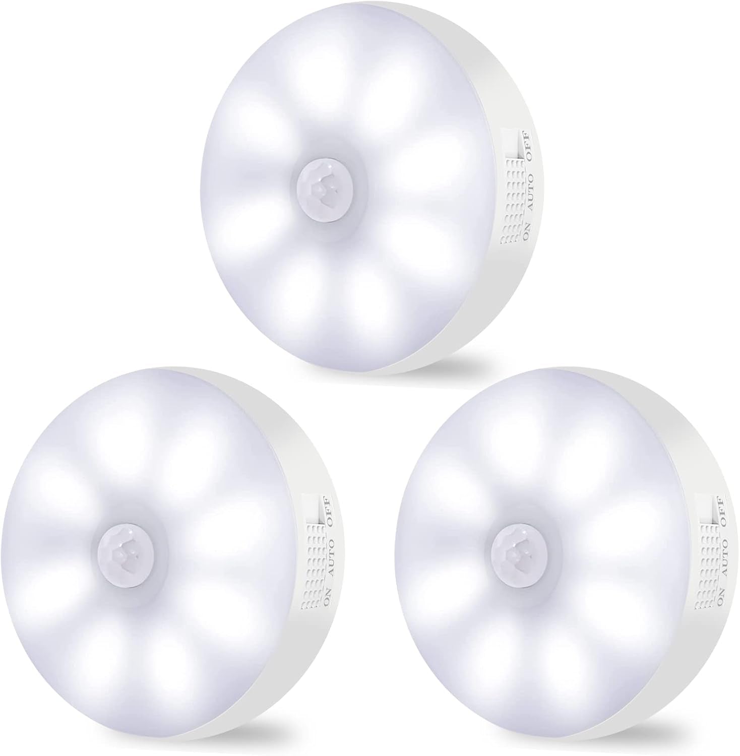 3-Pack Rechargeable Motion Sensor Lights – Wireless LED Night Lights, 6000K Cool White, Magnetic & Easy-Install