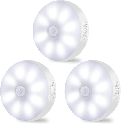3-Pack Rechargeable Motion Sensor Lights – Wireless LED Night Lights, 6000K Cool White, Magnetic & Easy-Install