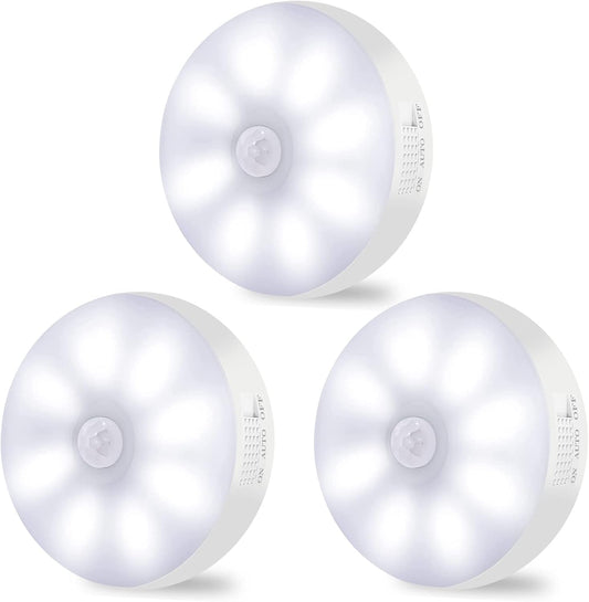 3-Pack Rechargeable Motion Sensor Lights – Wireless LED Night Lights, 6000K Cool White, Magnetic & Easy-Install