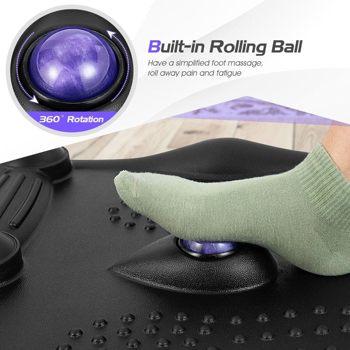 Ergonomic Anti-Fatigue Standing Mat – Foot Massage Roller & Massage Points for Standing Desks, Home & Office