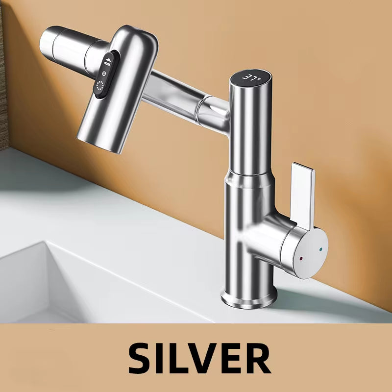 Digital LED Display Basin Tap – 360° Rotating Hot & Cold Water Mixer with Multi-Function Sprayer