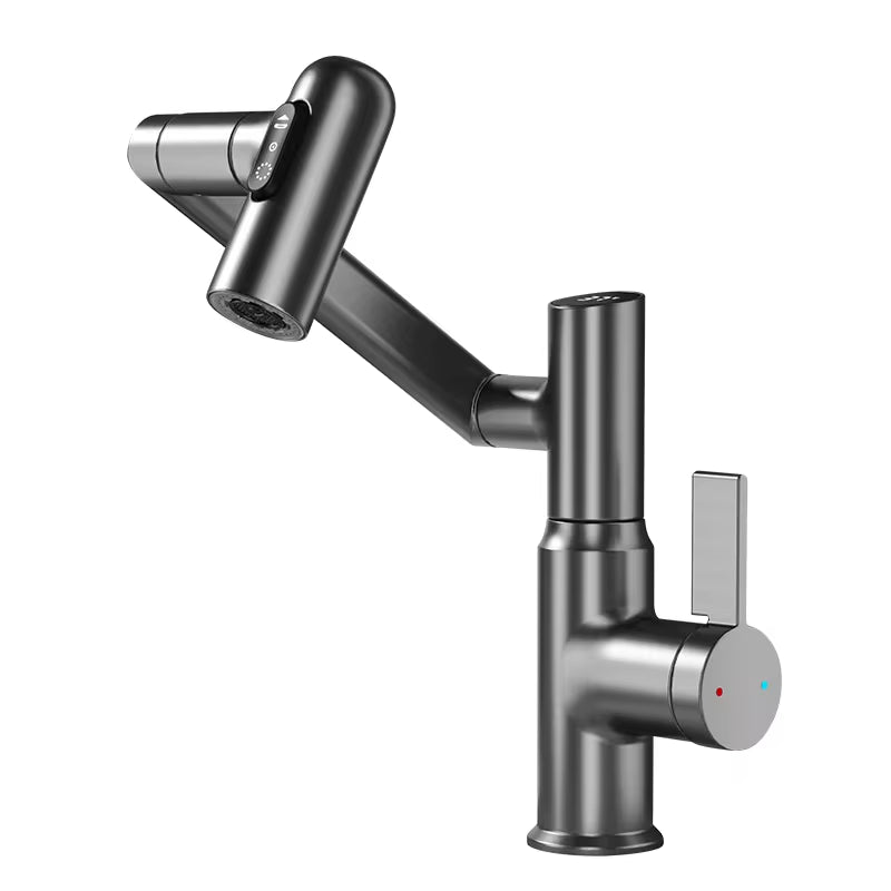 Digital LED Display Basin Tap – 360° Rotating Hot & Cold Water Mixer with Multi-Function Sprayer
