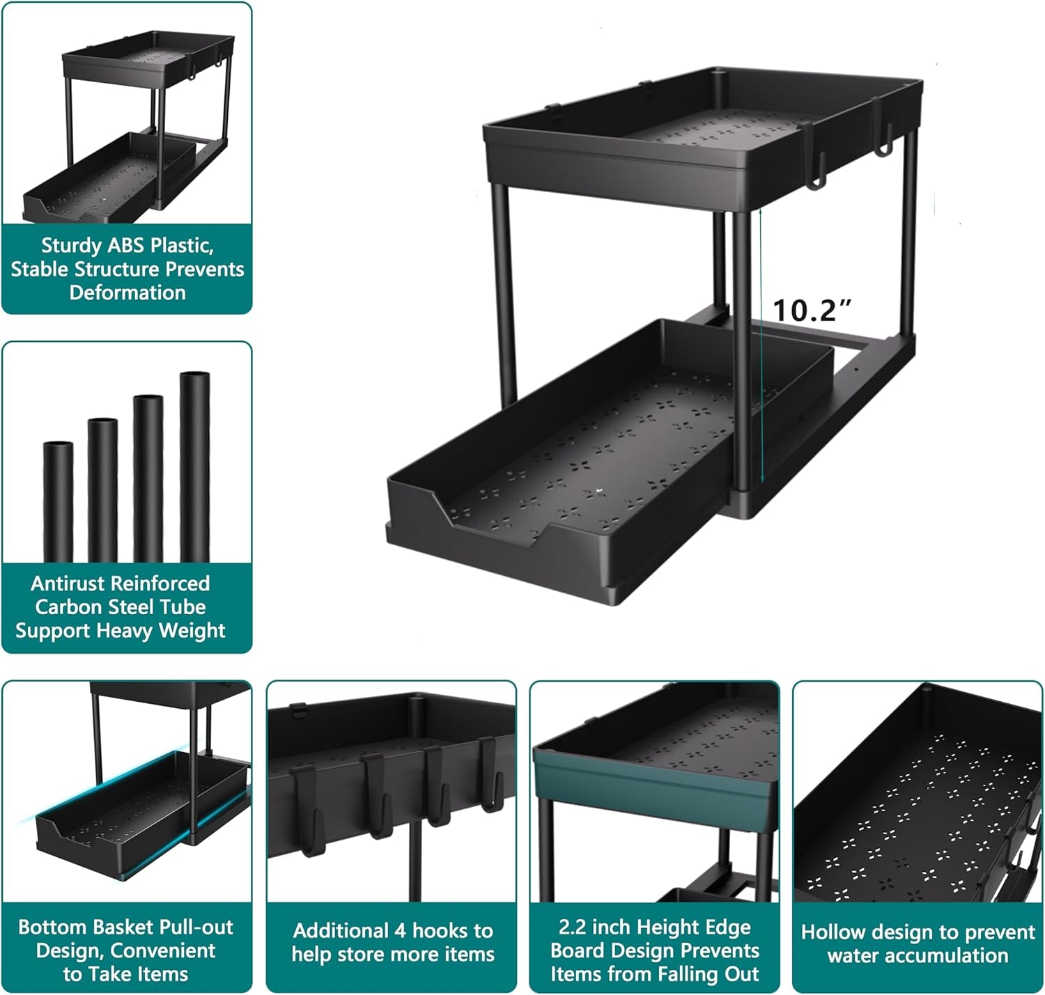 2-Pack Under Sink Storage Organisers – 2-Tier Sliding Pull-Out Drawers for Kitchen, Bathroom & Cabinets