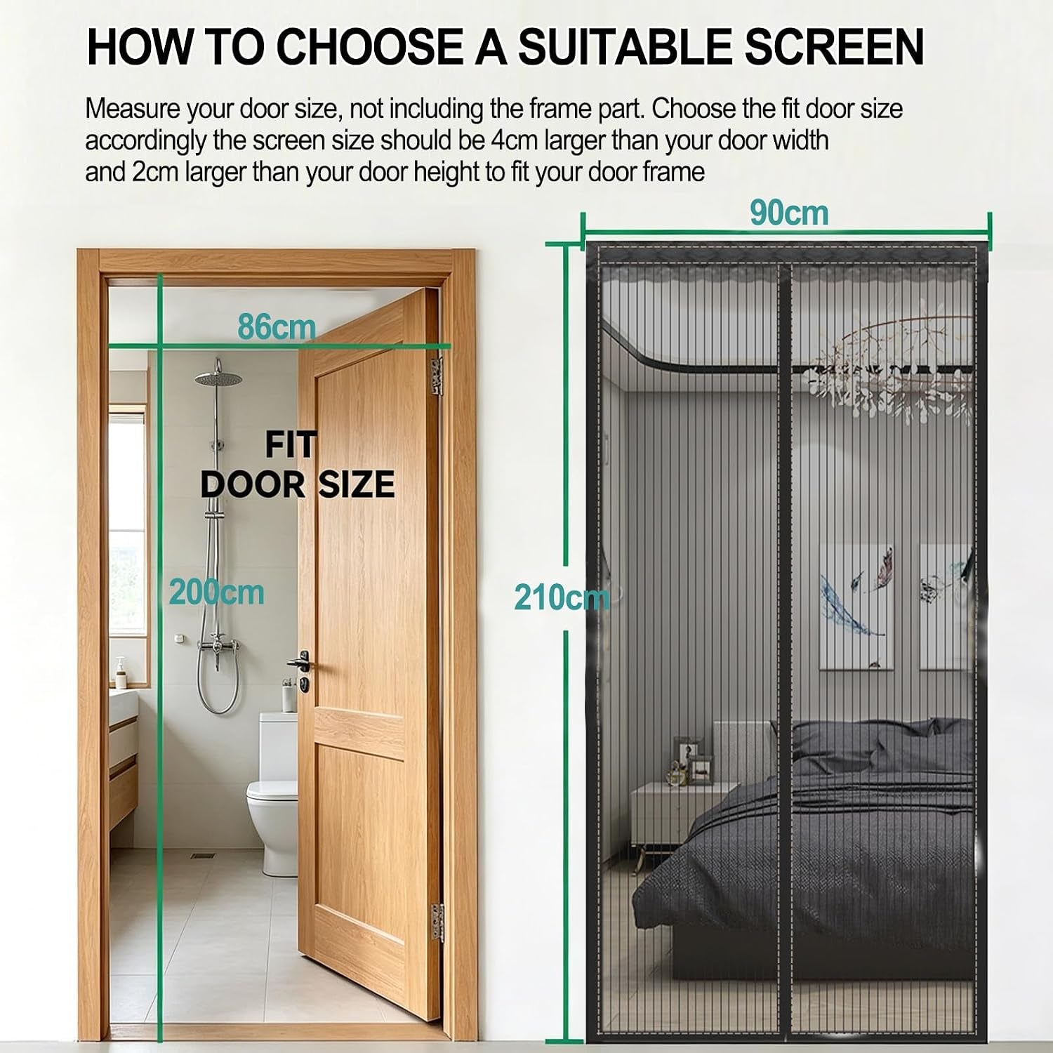 Magnetic Door Fly Screen – 90 × 210 cm, Self-Closing Mesh Curtain, No-Drill Installation