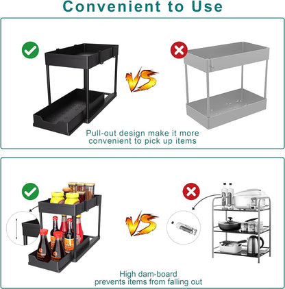 2-Pack Under Sink Storage Organisers – 2-Tier Sliding Pull-Out Drawers for Kitchen, Bathroom & Cabinets