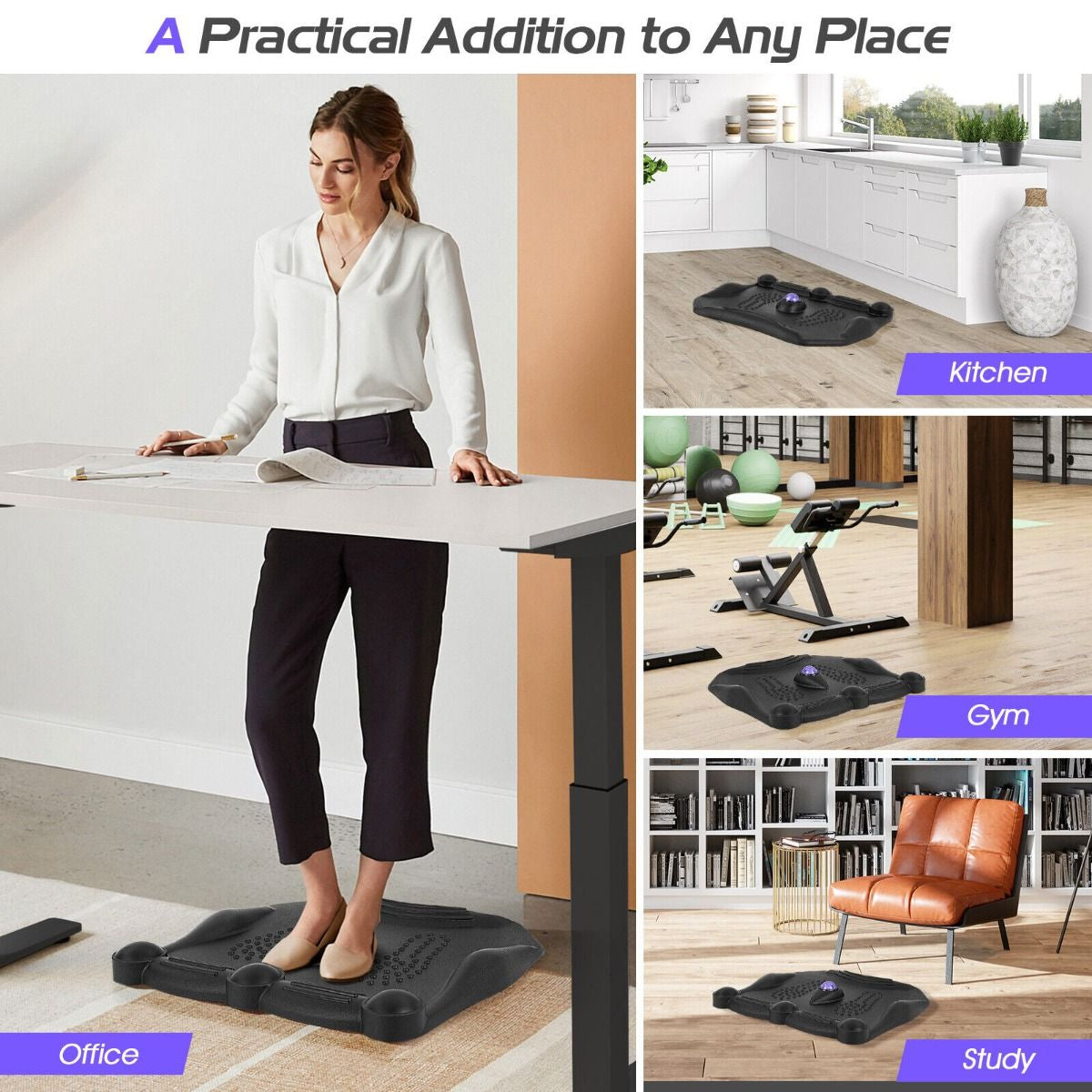 Ergonomic Anti-Fatigue Standing Mat – Foot Massage Roller & Massage Points for Standing Desks, Home & Office
