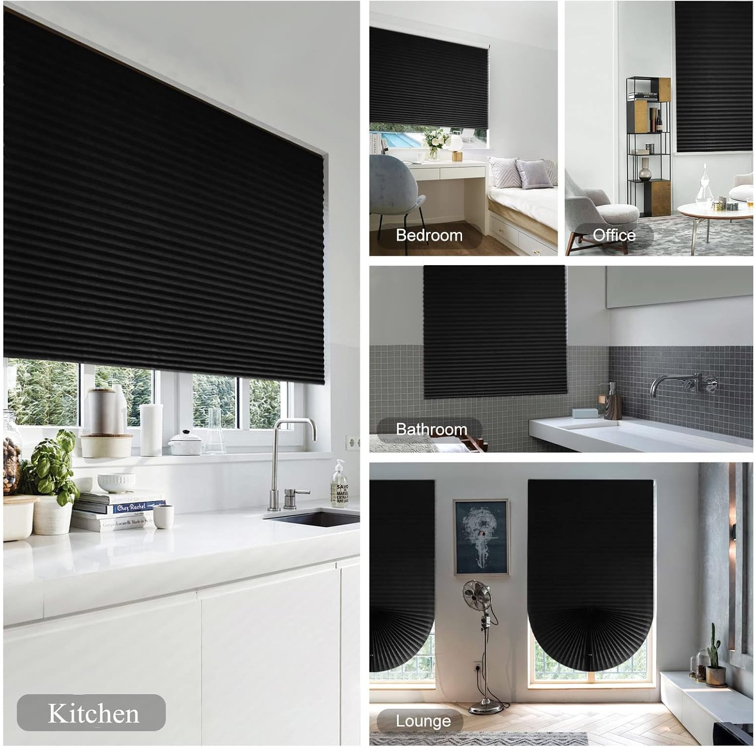 No-Drill Blackout Blinds – Stick-On Temporary Window Shades, Thermal & Cut-to-Size with 2 Clips
