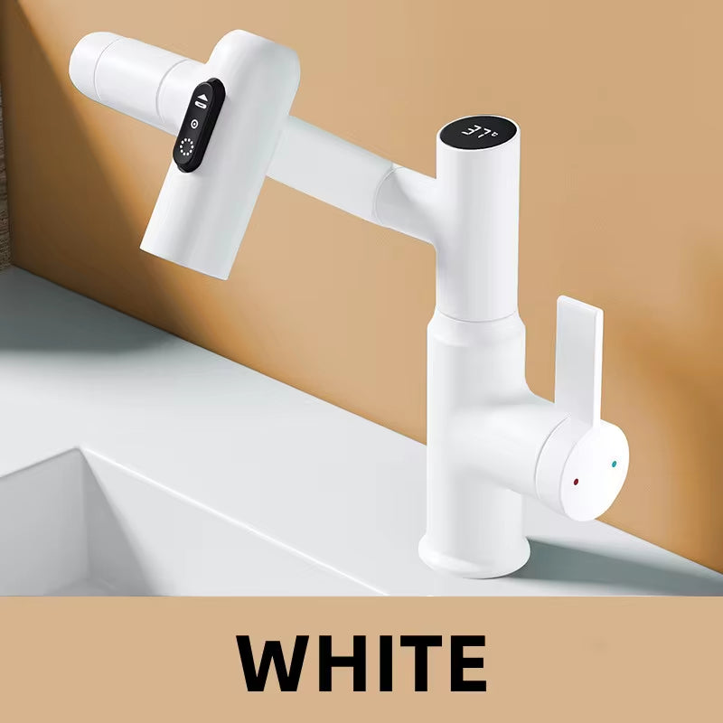 Digital LED Display Basin Tap – 360° Rotating Hot & Cold Water Mixer with Multi-Function Sprayer