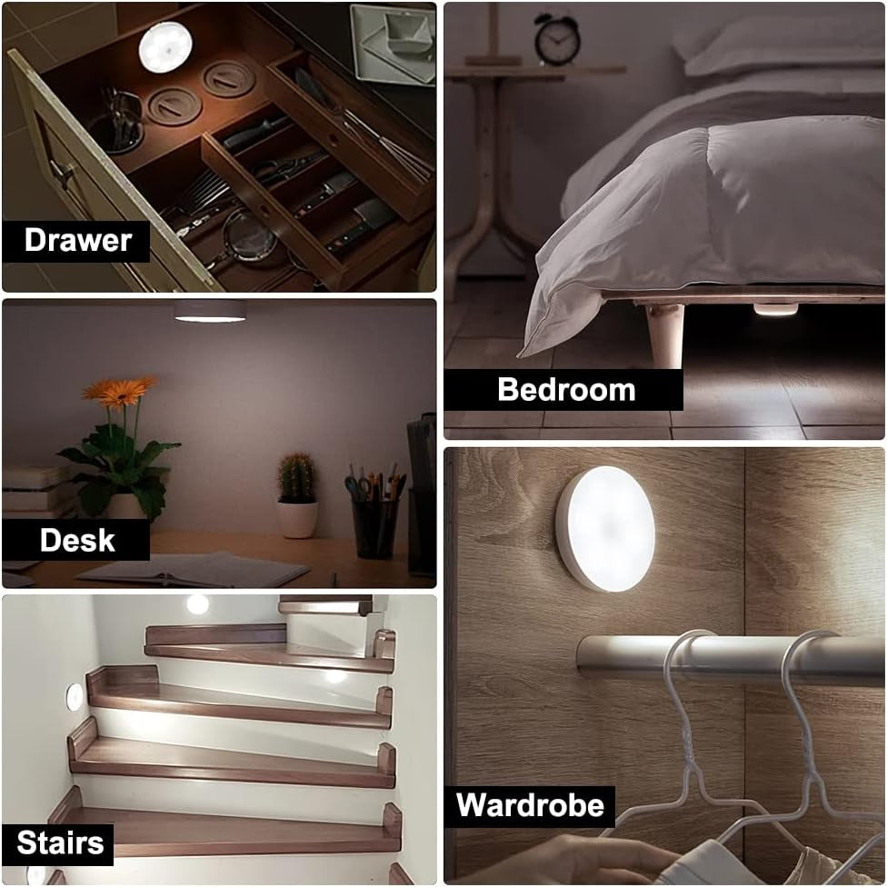 3-Pack Rechargeable Motion Sensor Lights – Wireless LED Night Lights, 6000K Cool White, Magnetic & Easy-Install