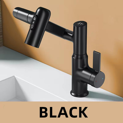 Digital LED Display Basin Tap – 360° Rotating Hot & Cold Water Mixer with Multi-Function Sprayer