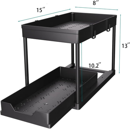 2-Pack Under Sink Storage Organisers – 2-Tier Sliding Pull-Out Drawers for Kitchen, Bathroom & Cabinets
