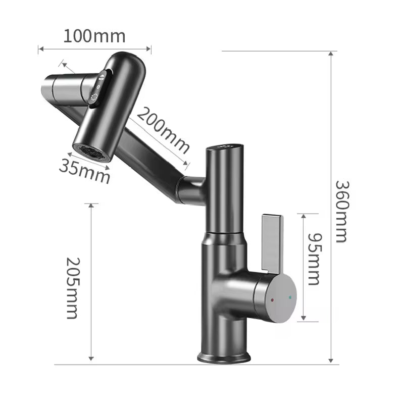 Digital LED Display Basin Tap – 360° Rotating Hot & Cold Water Mixer with Multi-Function Sprayer